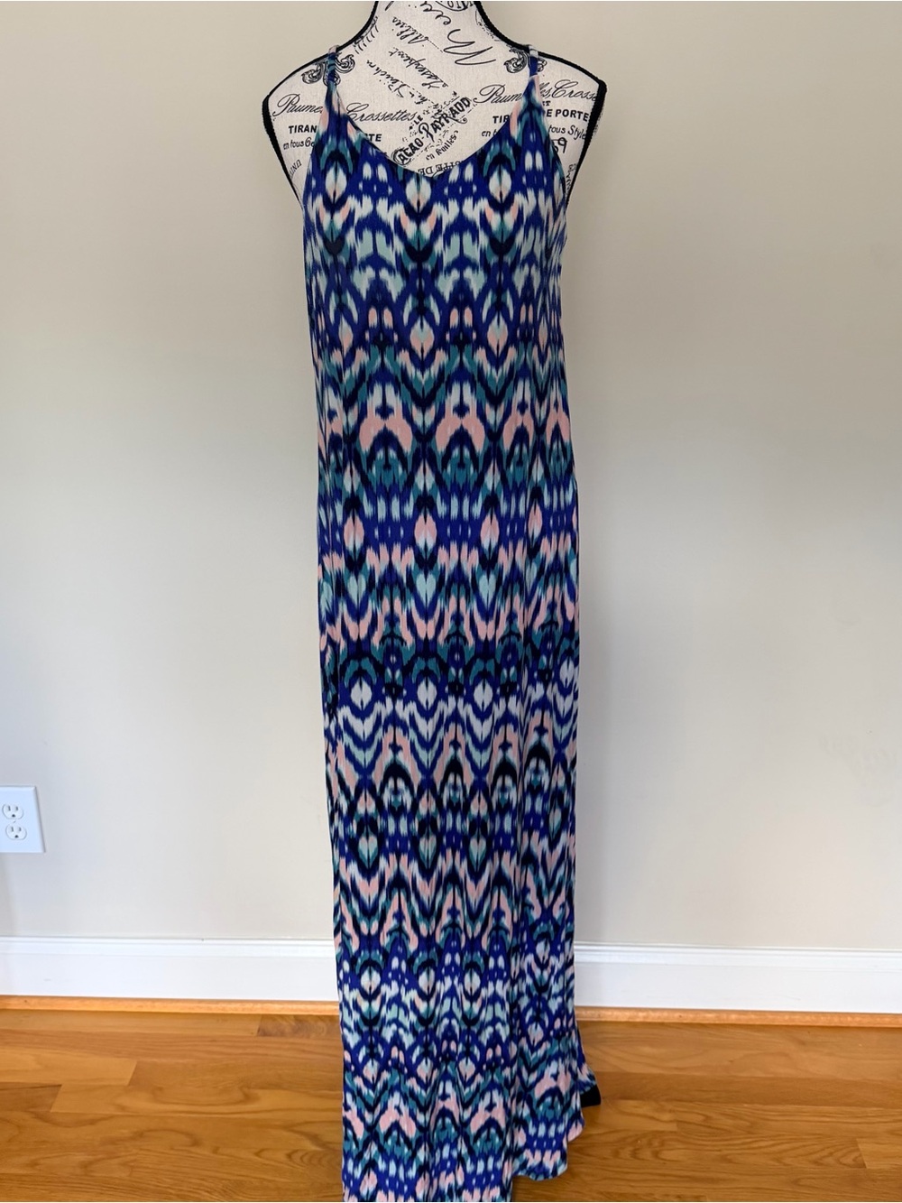 Cynthia Rowley Blue, Pink & Teal Ikat-Print Maxi Dress